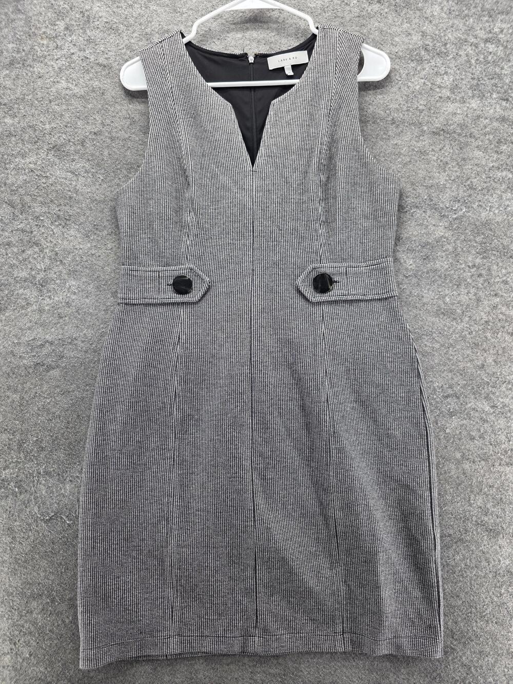 Lark & Ro Dress Womens 14 Black Pencil Sheath Knee Length Houndstooth Lined